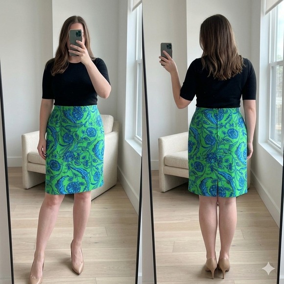 breckenridge Dresses & Skirts - BRECKENRIDGE GREEN BLUE Paisley LINEN/RAYON Pencil Straight Skirt UK 16/US 12